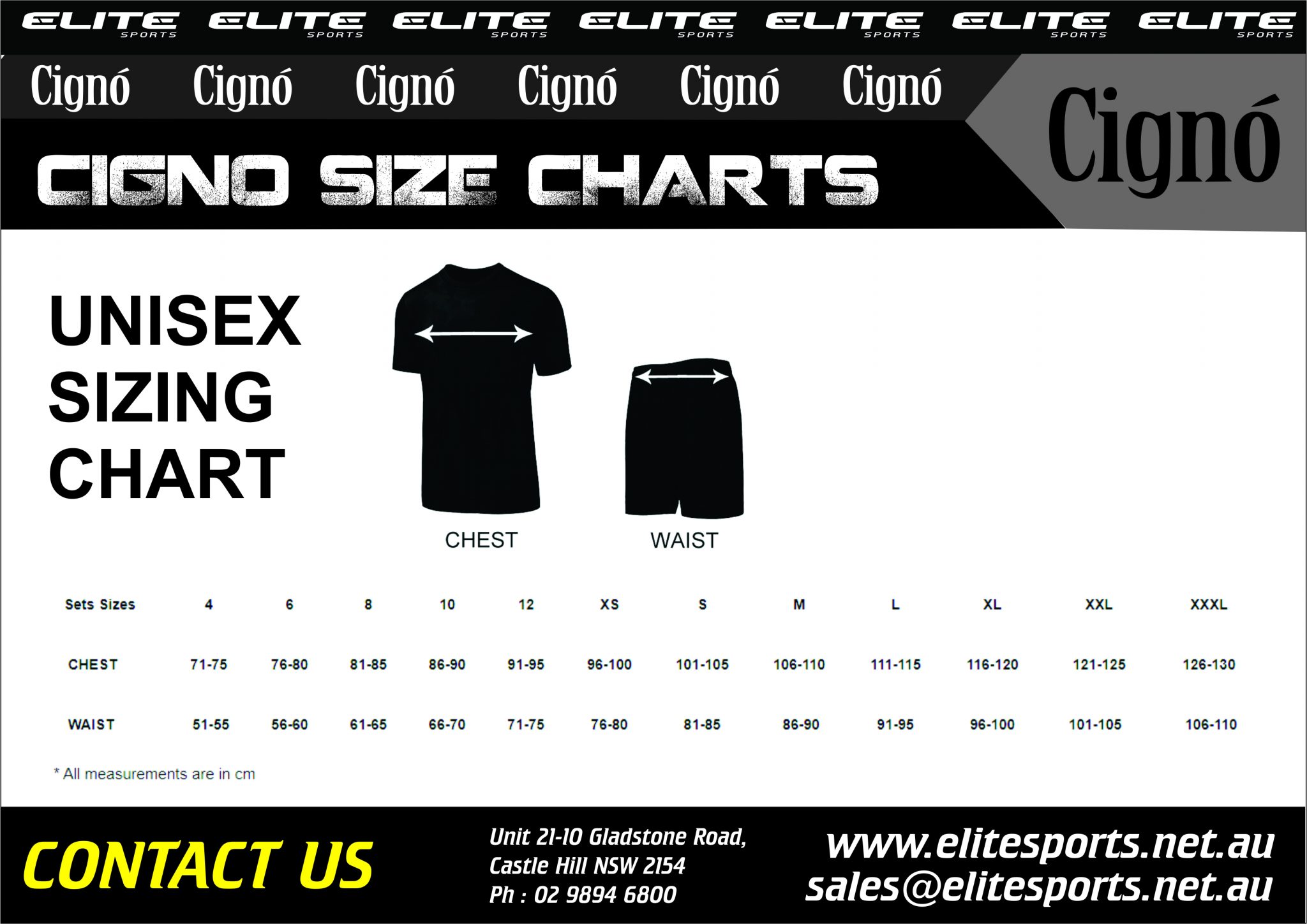 Sportswear Size Charts Elite Sports